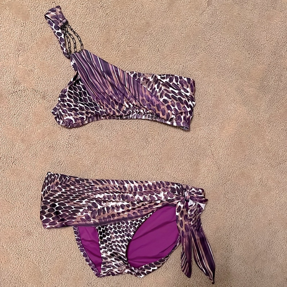BECCA Purple Animal Print One-Shoulder Bikini Set